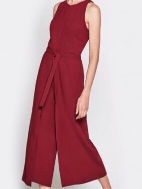Joie Sleeveless Burgundy Wide-Leg Jumpsuit with Waist Tie